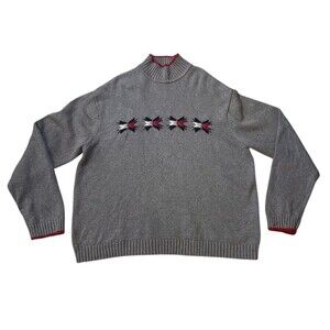 Vtg Tommy Hilfiger Flag Snowflake Gray Pullover Sweater Mens Sz XXL